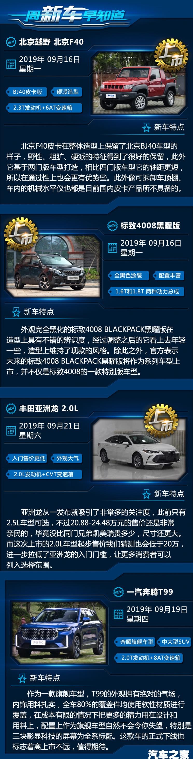  北京,北京F40,丰田,亚洲龙,标致,标致4008,奔腾,奔腾T99